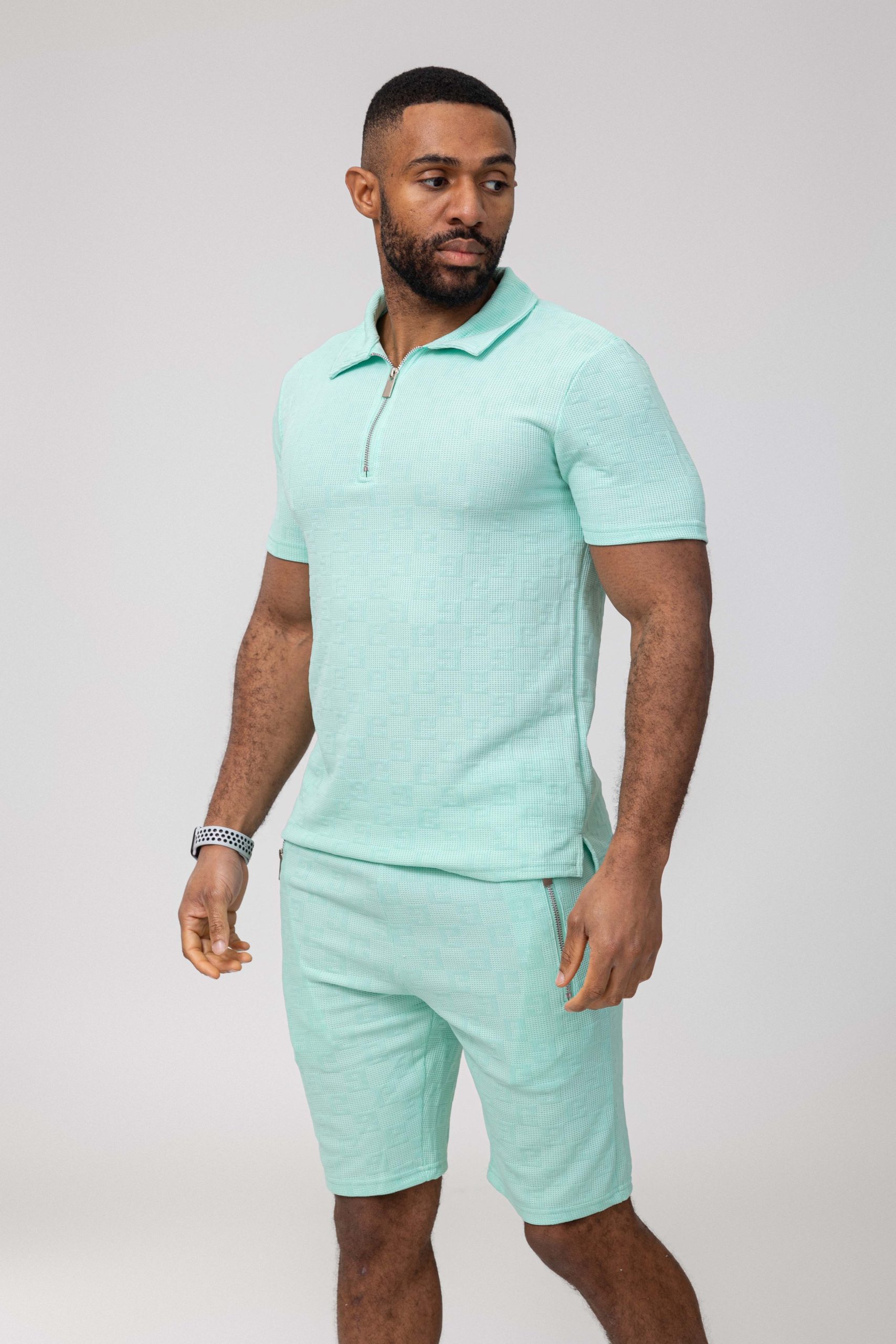 Basic light green cotton relaxed shortset