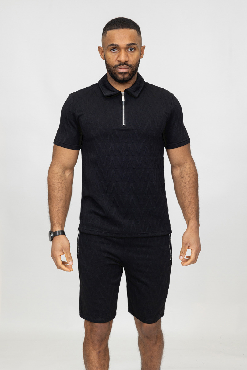 Basic all black cotton relaxed shortset