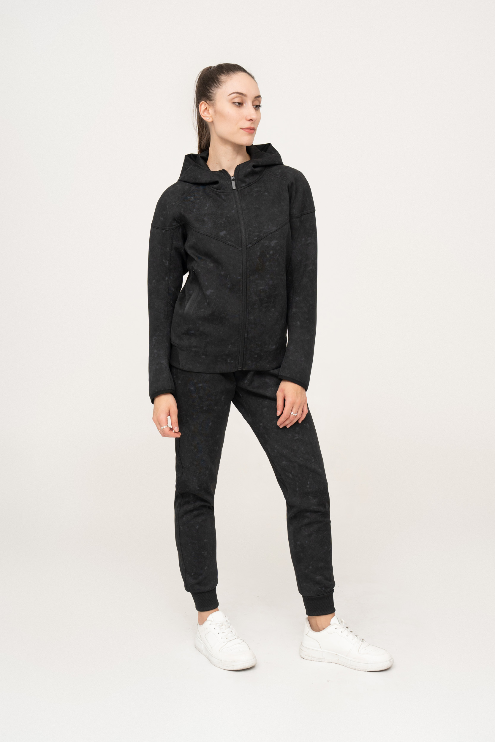 Black essential sports cotton fleece tracksuit