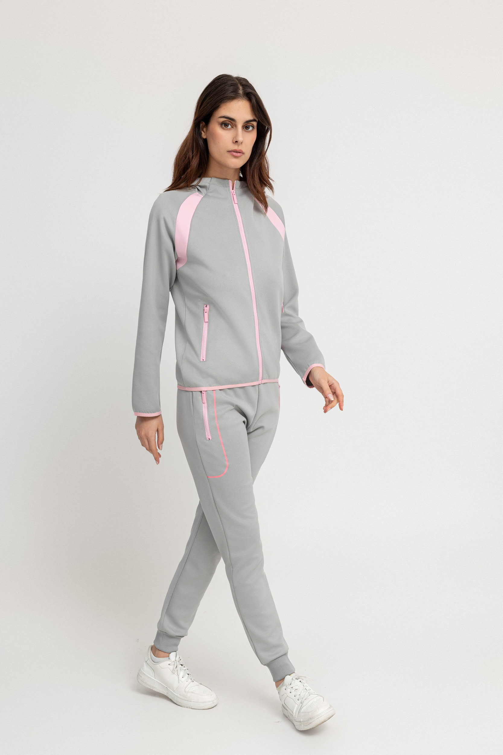 Gray comfy cotton fleece zipped tracksuit - Image 2