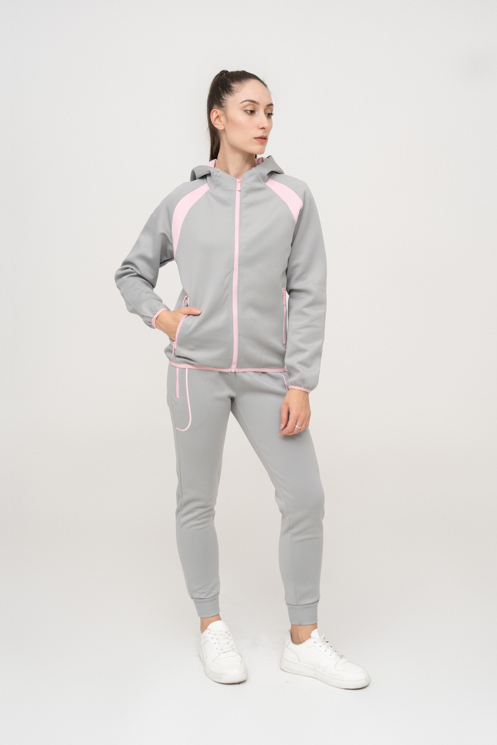Gray comfy cotton fleece zipped tracksuit - Image 3